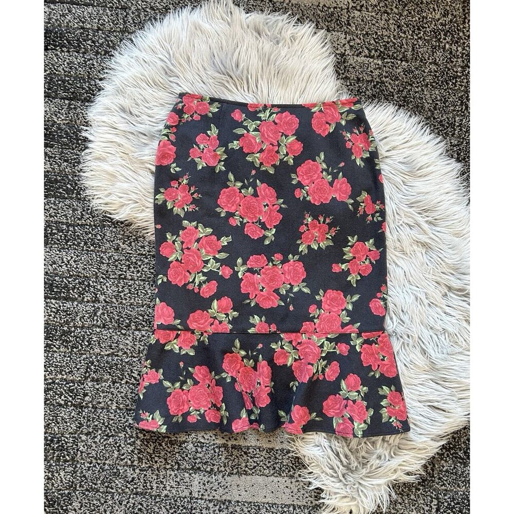 MOSCHINO Jeans A Line Floral Rose Print Wool VTG Skirt US 6 ($299) Made In Italy